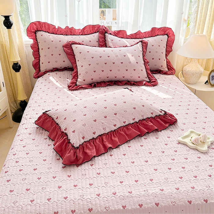 91家纺网 家纺一手货源 找家纺 妮恒美 2026新款法式床盖款四件套 粉色回忆