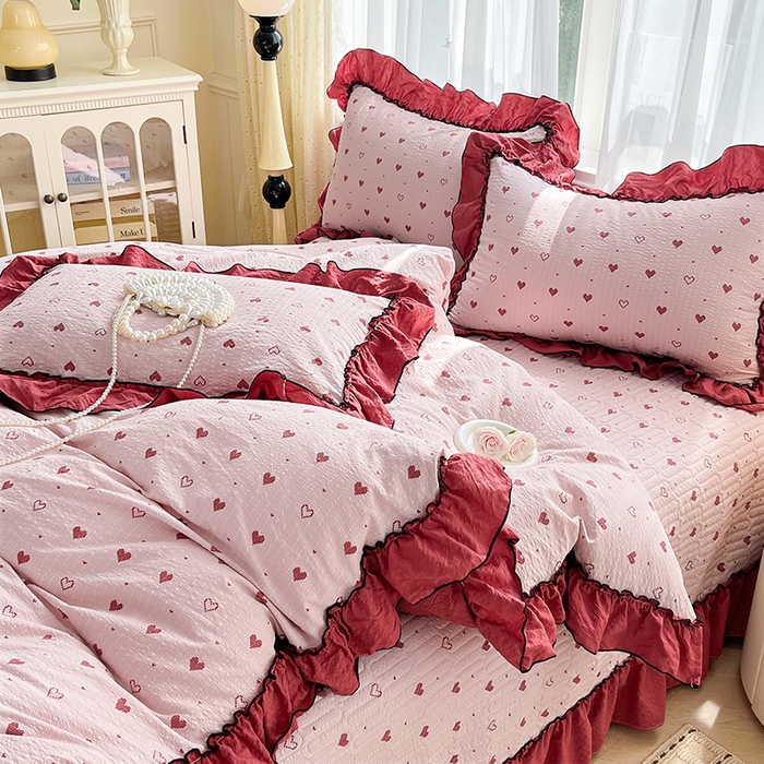 91家纺网 家纺一手货源 找家纺 妮恒美 2026新款法式床盖款四件套 粉色回忆