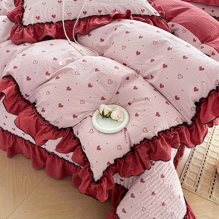 91家纺网 家纺一手货源 找家纺 妮恒美 2026新款法式床盖款四件套 粉色回忆