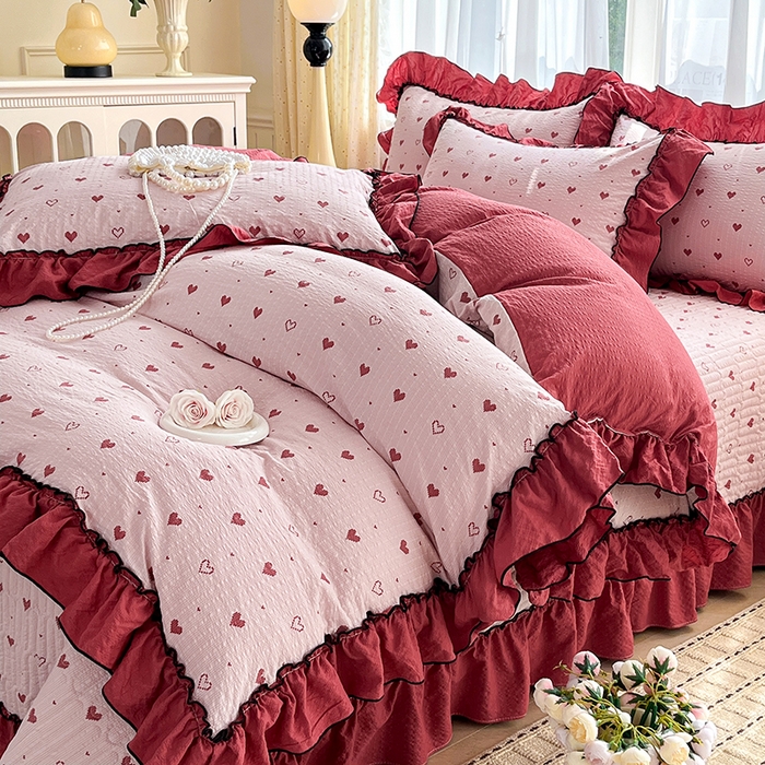 91家纺网 家纺一手货源 找家纺 妮恒美 2026新款法式床盖款四件套 粉色回忆