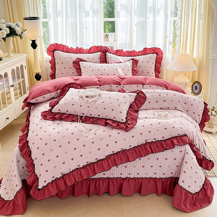 91家纺网 家纺一手货源 找家纺 妮恒美 2026新款法式床盖款四件套 粉色回忆