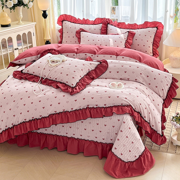 91家纺网 家纺一手货源 找家纺 妮恒美 2026新款法式床盖款四件套 粉色回忆