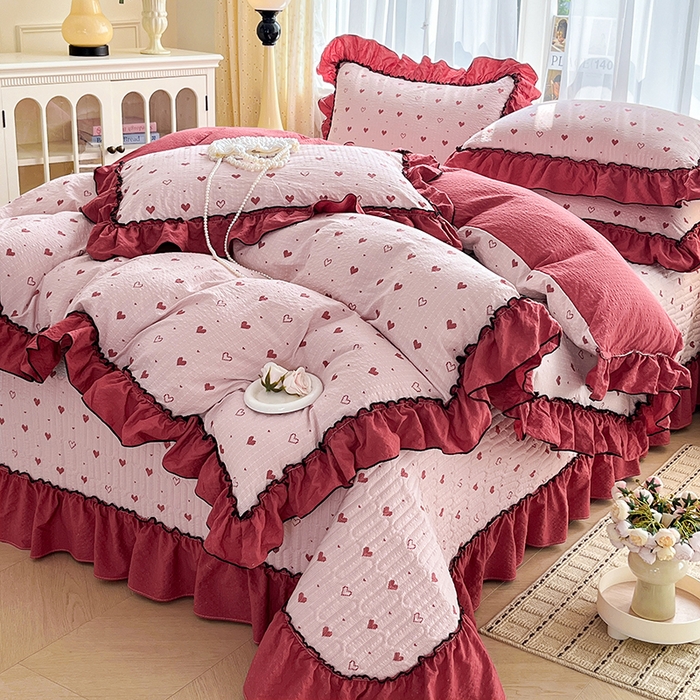 91家纺网 家纺一手货源 找家纺 妮恒美 2026新款法式床盖款四件套 粉色回忆