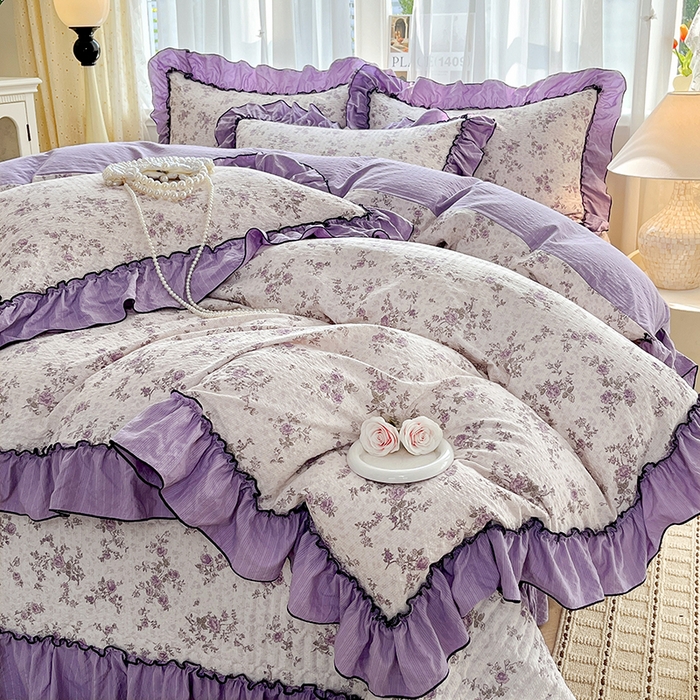 91家纺网 家纺一手货源 找家纺 妮恒美 2026新款法式床盖款四件套 浪漫花期