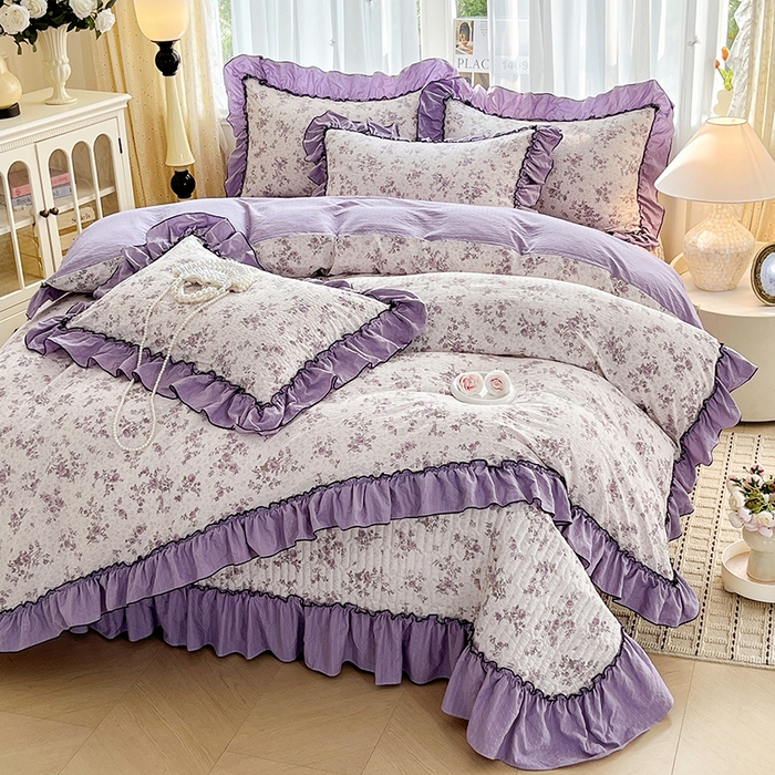 91家纺网 家纺一手货源 找家纺 妮恒美 2026新款法式床盖款四件套 浪漫花期