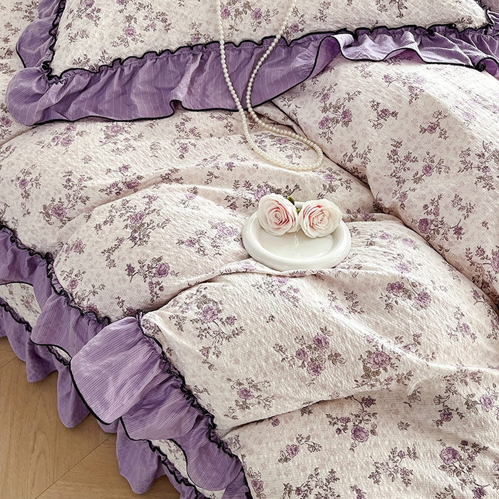 91家纺网 家纺一手货源 找家纺 妮恒美 2026新款法式床盖款四件套 浪漫花期