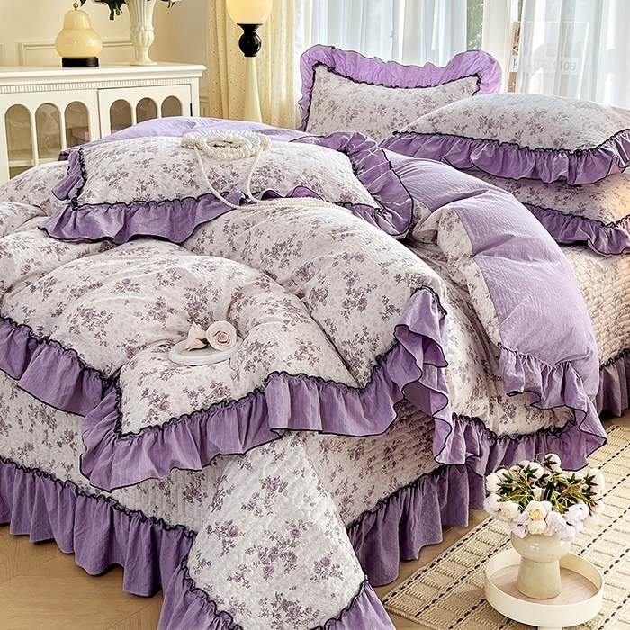 91家纺网 家纺一手货源 找家纺 妮恒美 2026新款法式床盖款四件套 浪漫花期