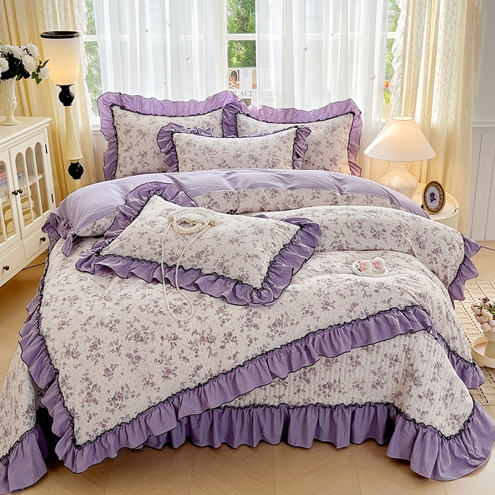 91家纺网 家纺一手货源 找家纺 妮恒美 2026新款法式床盖款四件套 浪漫花期