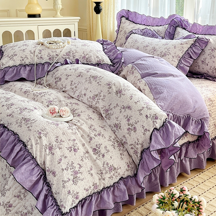 91家纺网 家纺一手货源 找家纺 妮恒美 2026新款法式床盖款四件套 浪漫花期