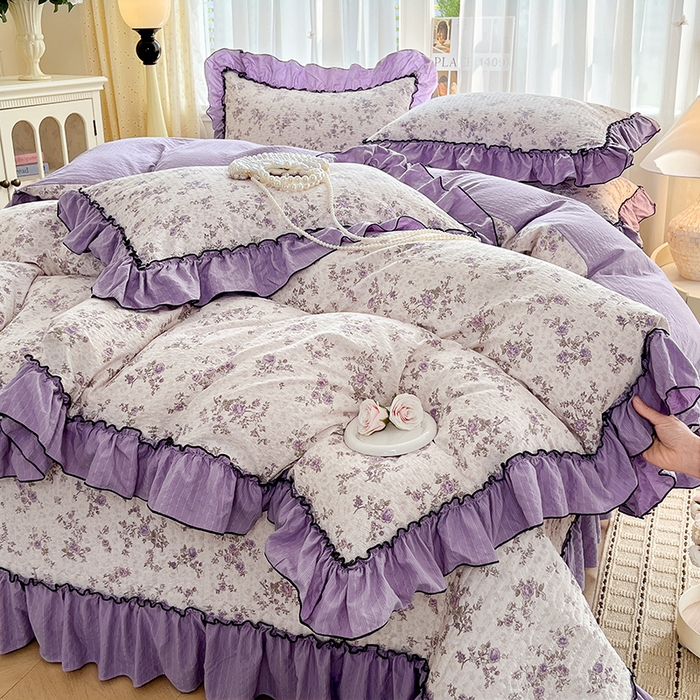 91家纺网 家纺一手货源 找家纺 妮恒美 2026新款法式床盖款四件套 浪漫花期