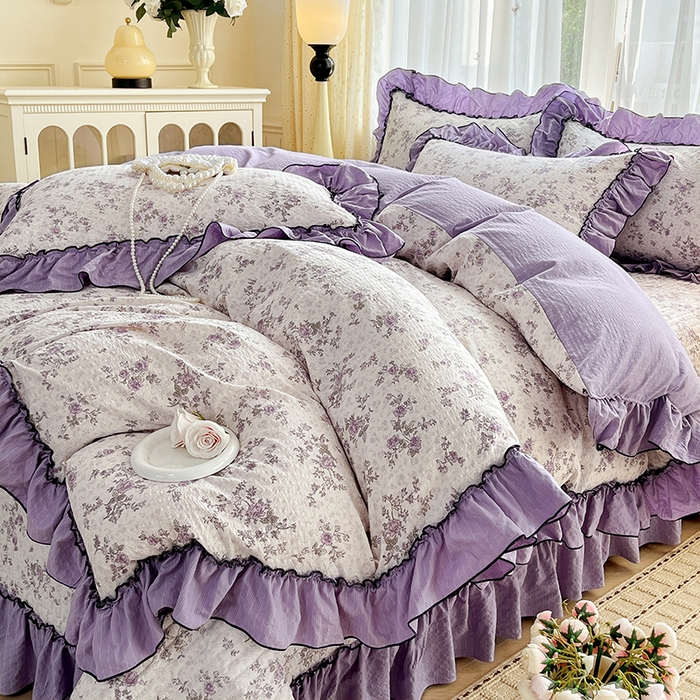 91家纺网 家纺一手货源 找家纺 妮恒美 2026新款法式床盖款四件套 浪漫花期