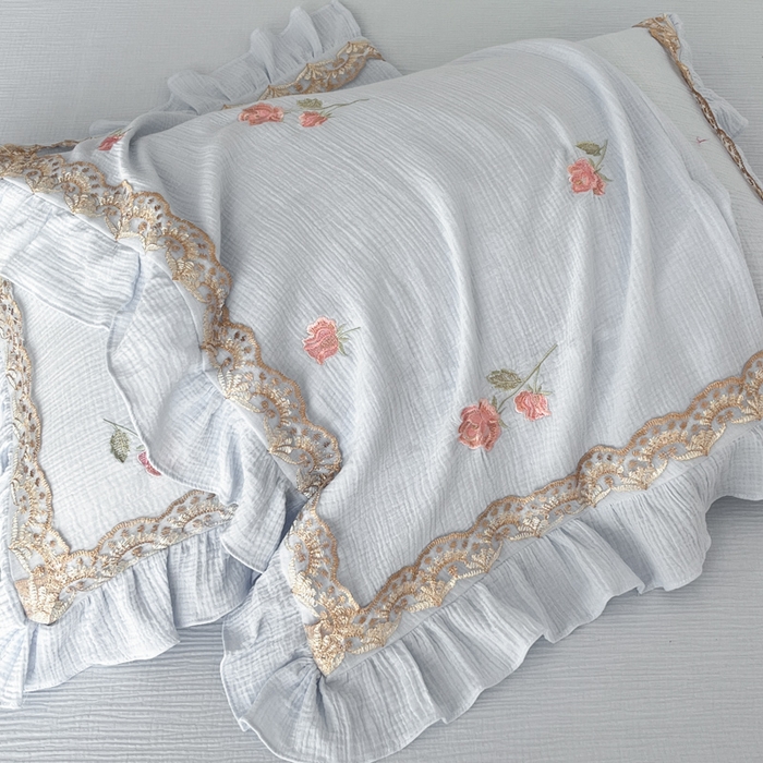 91家纺网 家纺一手货源 找家纺 （总）帝王家纺 2026爆款法式小清新双层皱皱纱四件套四季款-花漾