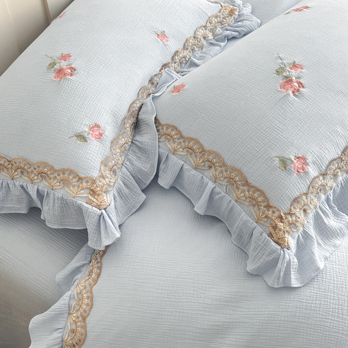 91家纺网 家纺一手货源 找家纺 （总）帝王家纺 2026爆款法式小清新双层皱皱纱四件套四季款-花漾