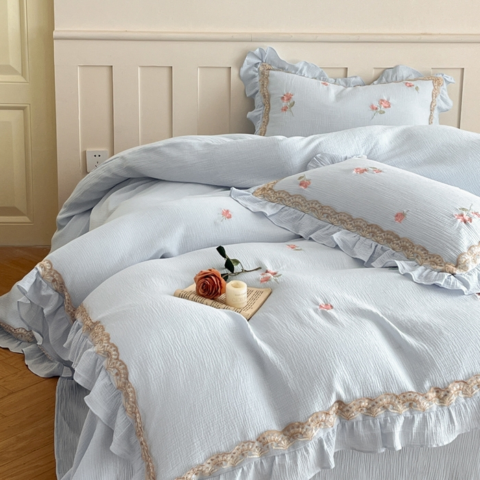 91家纺网 家纺一手货源 找家纺 （总）帝王家纺 2026爆款法式小清新双层皱皱纱四件套四季款-花漾