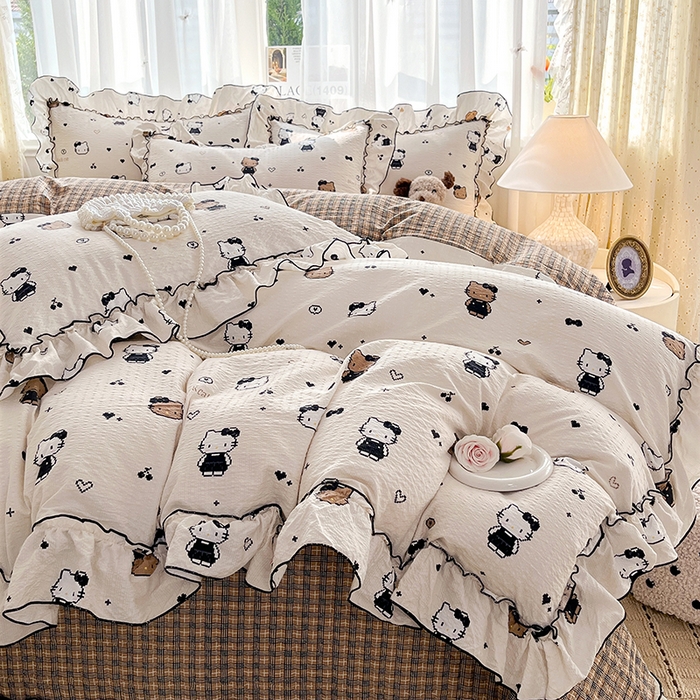 91家纺网 家纺一手货源 找家纺 妮恒美 2026新款法式床盖款四件套 萌萌凯蒂