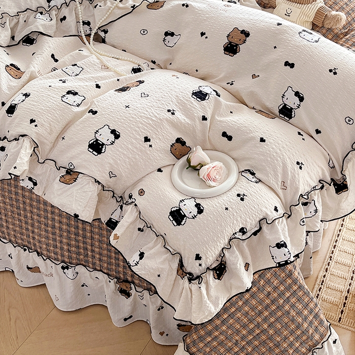 91家纺网 家纺一手货源 找家纺 妮恒美 2026新款法式床盖款四件套 萌萌凯蒂