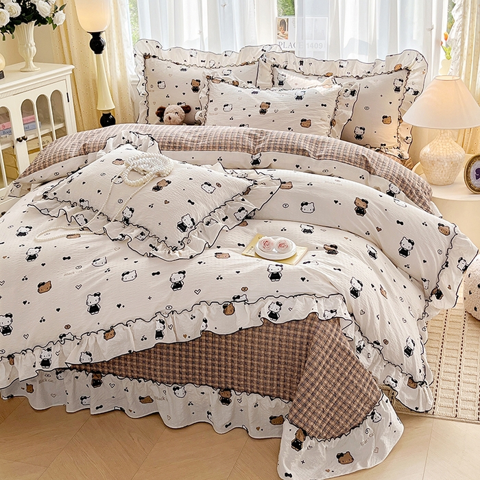 91家纺网 家纺一手货源 找家纺 妮恒美 2026新款法式床盖款四件套 萌萌凯蒂