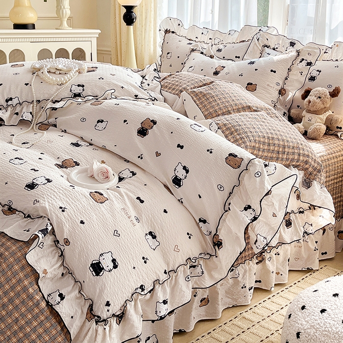 91家纺网 家纺一手货源 找家纺 妮恒美 2026新款法式床盖款四件套 萌萌凯蒂