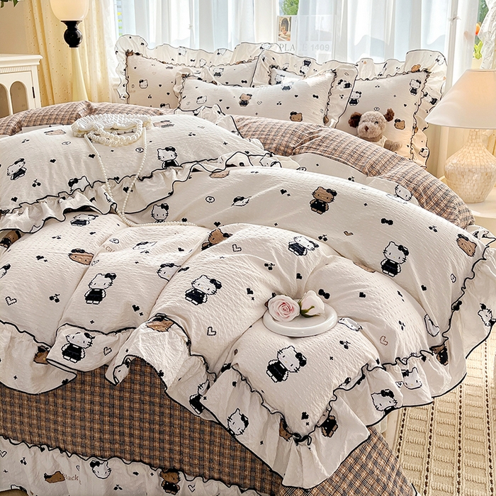 91家纺网 家纺一手货源 找家纺 妮恒美 2026新款法式床盖款四件套 萌萌凯蒂