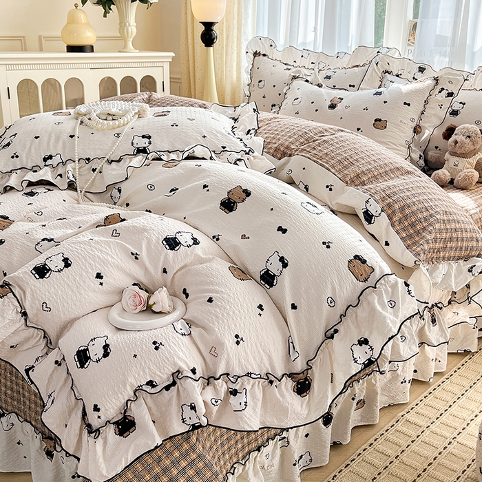 91家纺网 家纺一手货源 找家纺 妮恒美 2026新款法式床盖款四件套 萌萌凯蒂