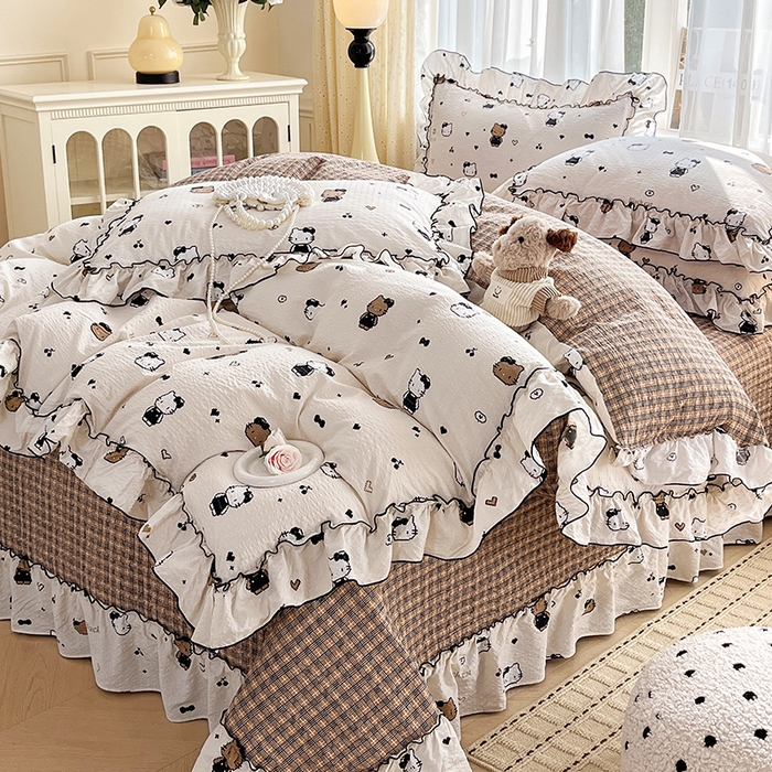 91家纺网 家纺一手货源 找家纺 妮恒美 2026新款法式床盖款四件套 萌萌凯蒂