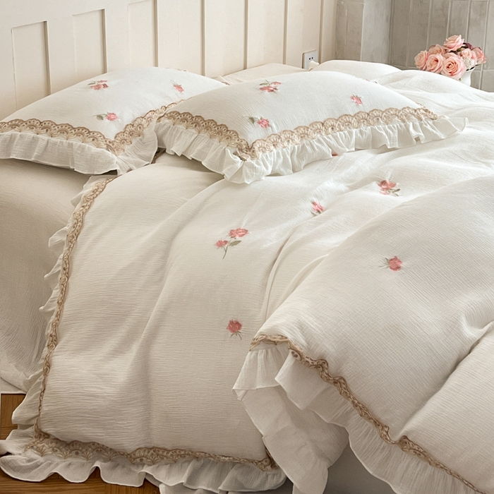 91家纺网 家纺一手货源 找家纺 （总）帝王家纺 2026爆款法式小清新双层皱皱纱四件套四季款-花漾