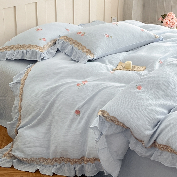 91家纺网 家纺一手货源 找家纺 （总）帝王家纺 2026爆款法式小清新双层皱皱纱四件套四季款-花漾