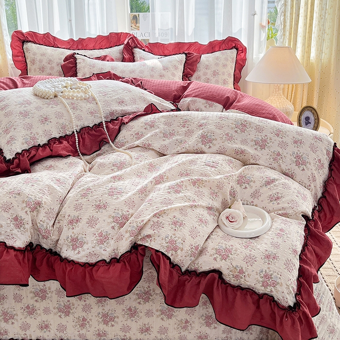 91家纺网 家纺一手货源 找家纺 妮恒美 2026新款法式床盖款四件套 蔷薇意语