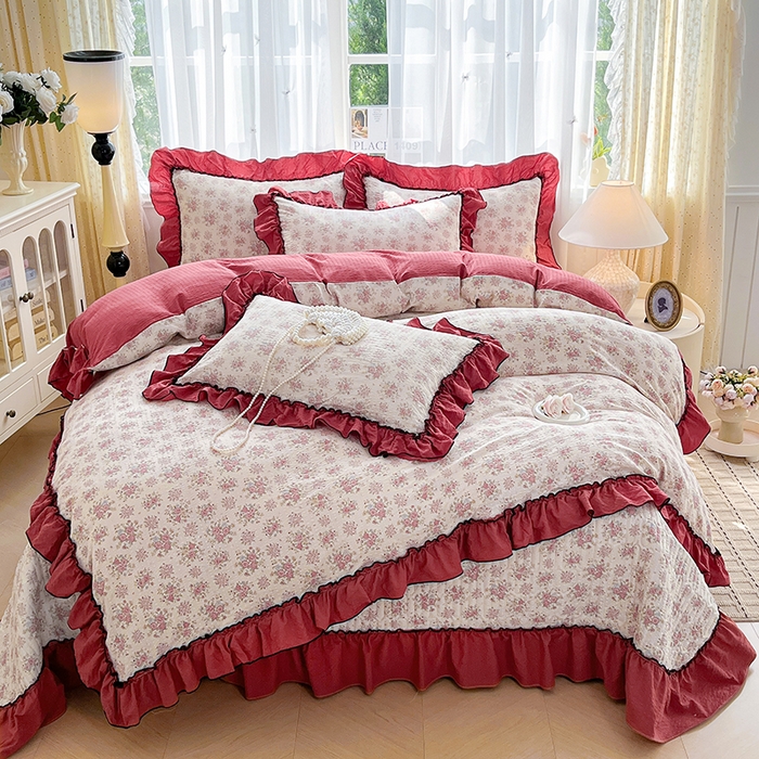 91家纺网 家纺一手货源 找家纺 妮恒美 2026新款法式床盖款四件套 蔷薇意语