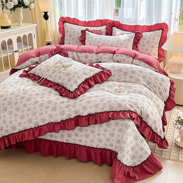 91家纺网 家纺一手货源 找家纺 妮恒美 2026新款法式床盖款四件套 蔷薇意语