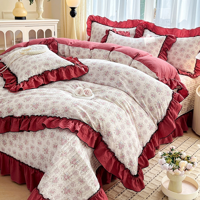 91家纺网 家纺一手货源 找家纺 妮恒美 2026新款法式床盖款四件套 蔷薇意语