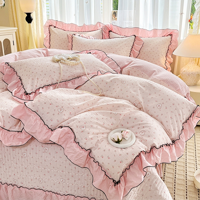 91家纺网 家纺一手货源 找家纺 妮恒美 2026新款法式床盖款四件套 薇薇花语