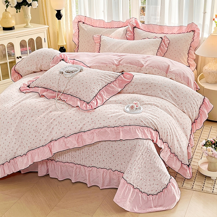 91家纺网 家纺一手货源 找家纺 妮恒美 2026新款法式床盖款四件套 薇薇花语