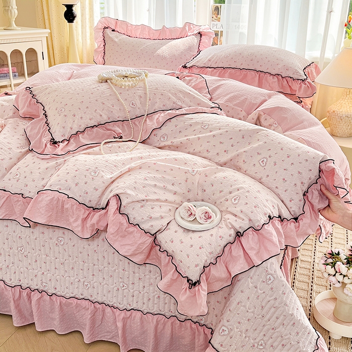 91家纺网 家纺一手货源 找家纺 妮恒美 2026新款法式床盖款四件套 薇薇花语