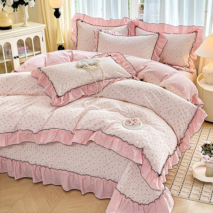 91家纺网 家纺一手货源 找家纺 妮恒美 2026新款法式床盖款四件套 薇薇花语