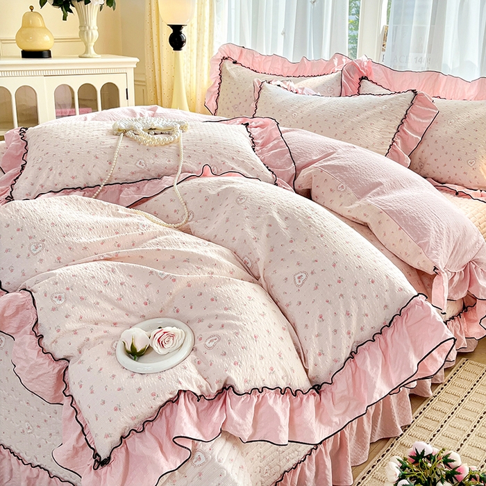 91家纺网 家纺一手货源 找家纺 妮恒美 2026新款法式床盖款四件套 薇薇花语