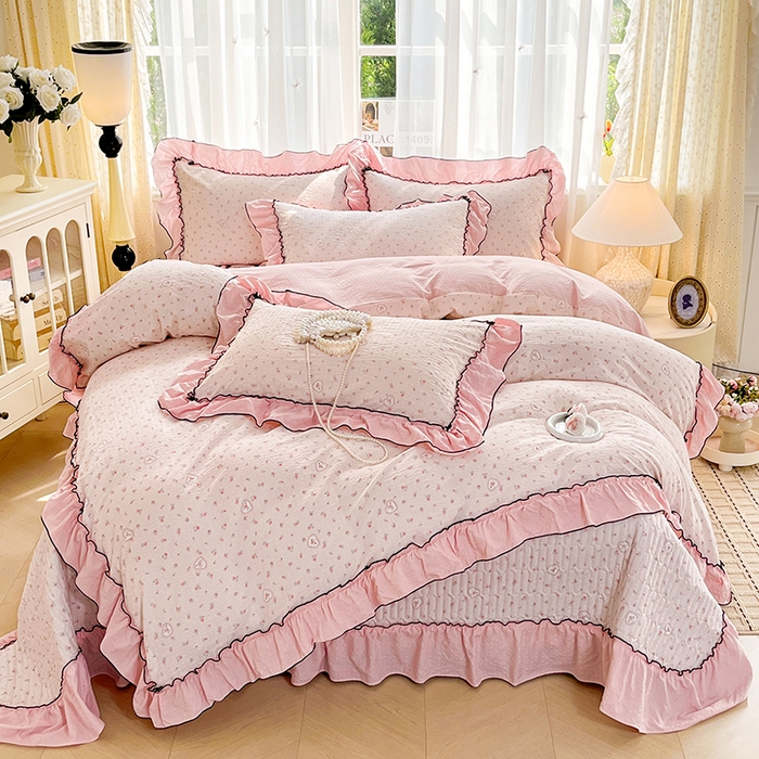 91家纺网 家纺一手货源 找家纺 妮恒美 2026新款法式床盖款四件套 薇薇花语