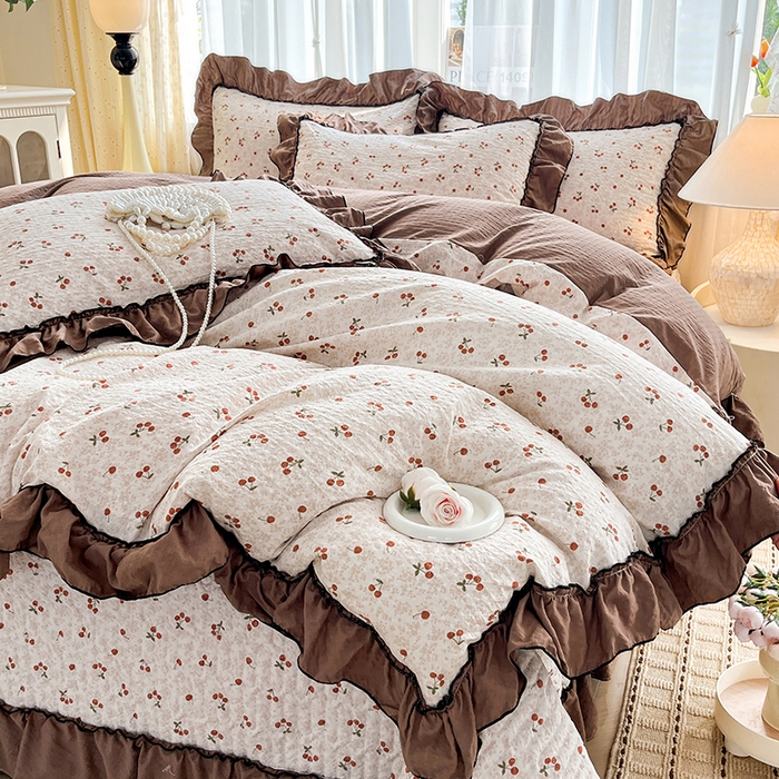 91家纺网 家纺一手货源 找家纺 妮恒美 2026新款法式床盖款四件套 小樱桃