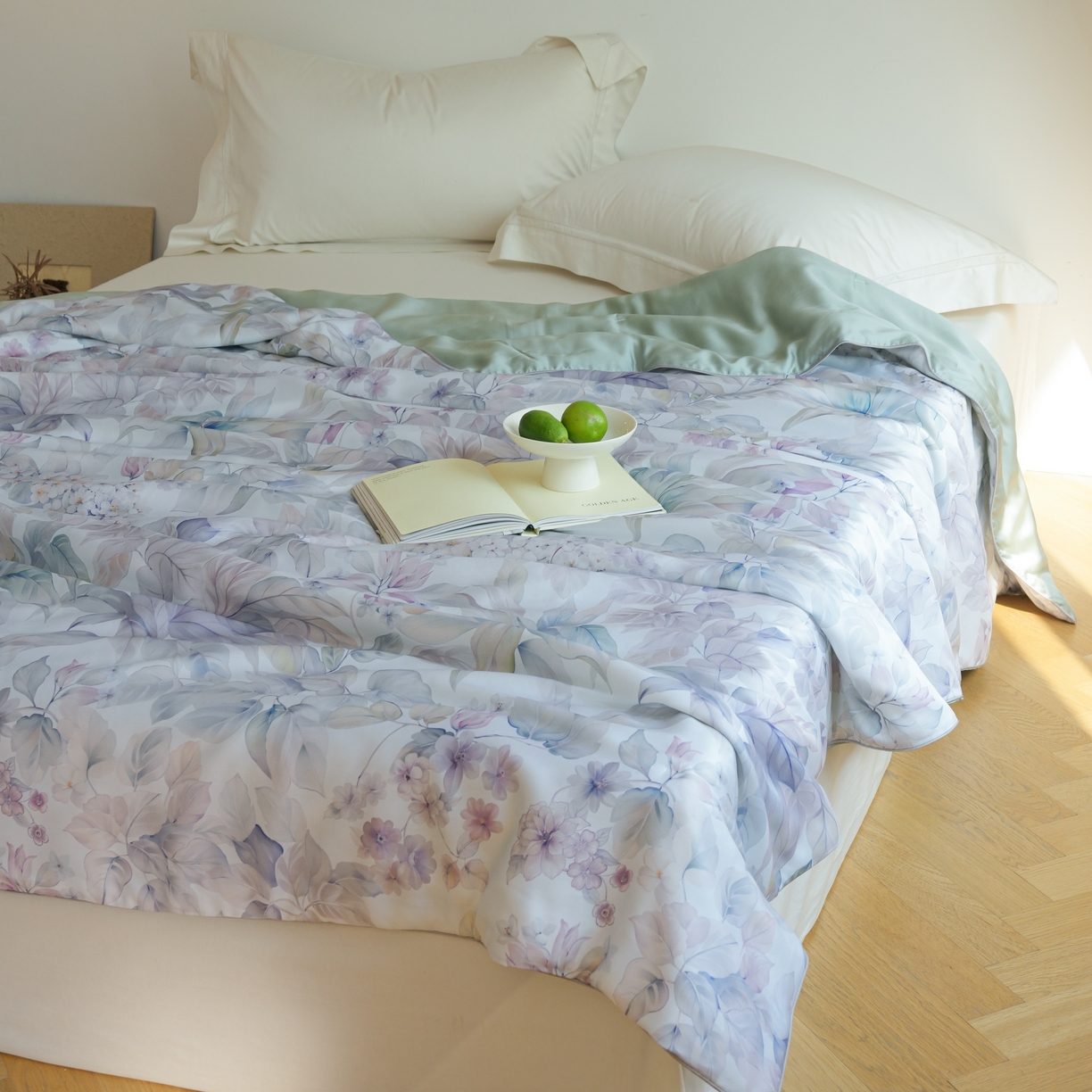 91家纺网 家纺一手货源 找家纺 沐晴家纺 2026新款春夏数码印花兰精天丝夏被空调被 清妍-紫