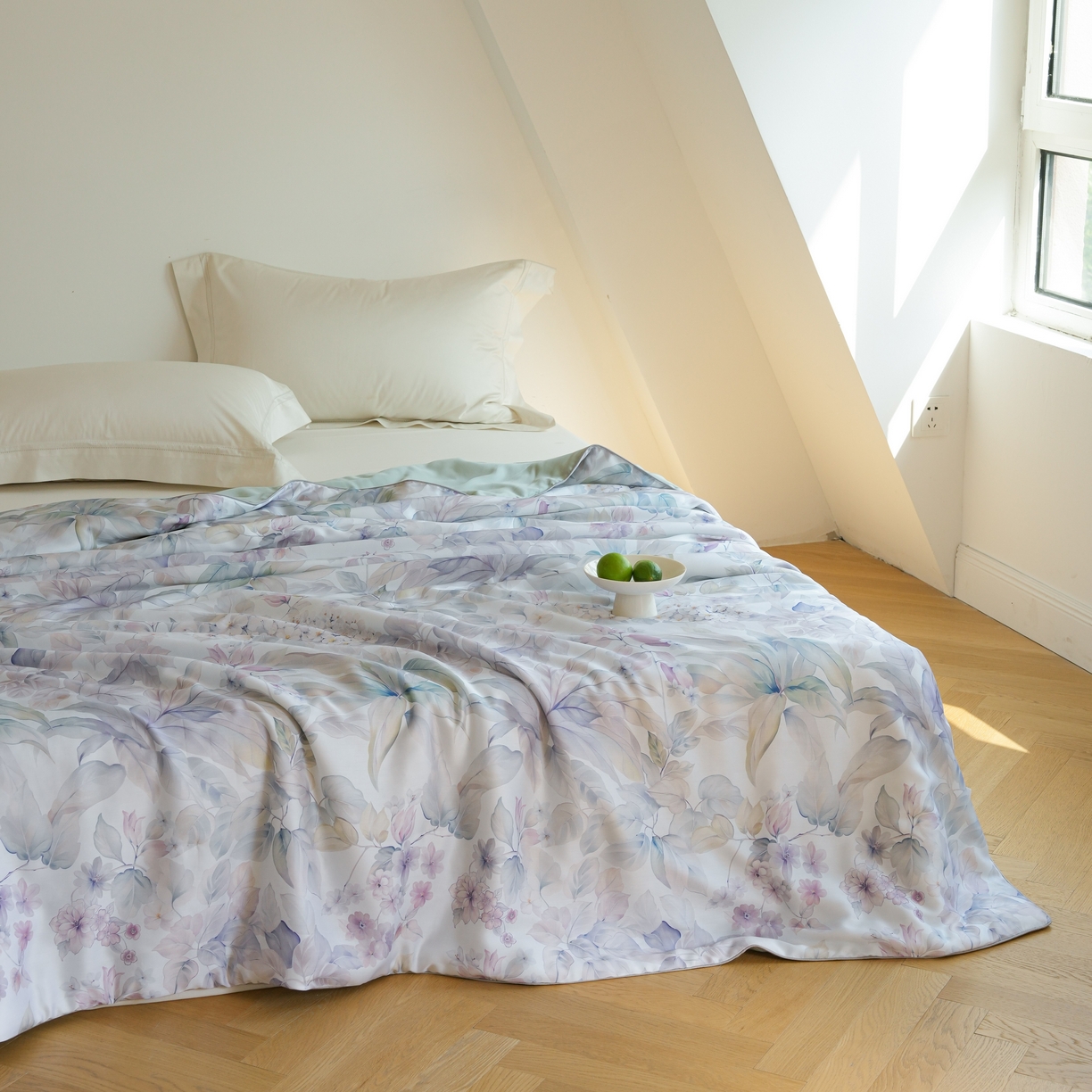 91家纺网 家纺一手货源 找家纺 沐晴家纺 2026新款春夏数码印花兰精天丝夏被空调被 清妍-紫