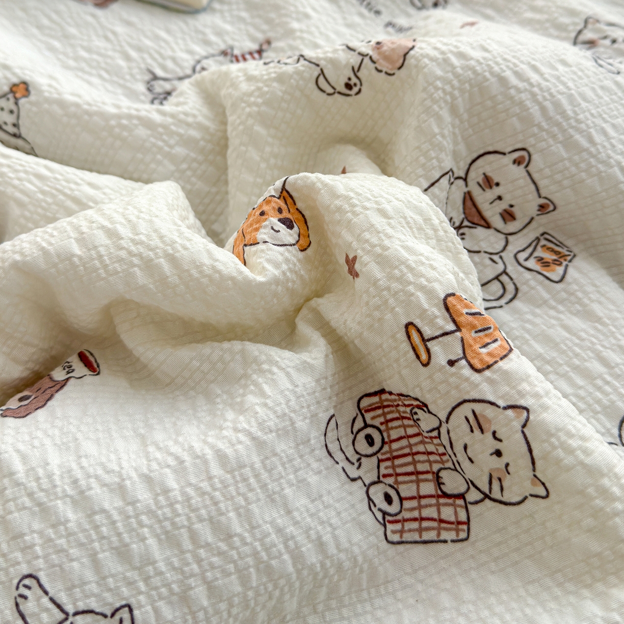 91家纺网 家纺一手货源 找家纺 桔禾家纺 2026新款A类泡芙棉泡泡纱夏被双层纱小清新夏凉被空调被 喵星人