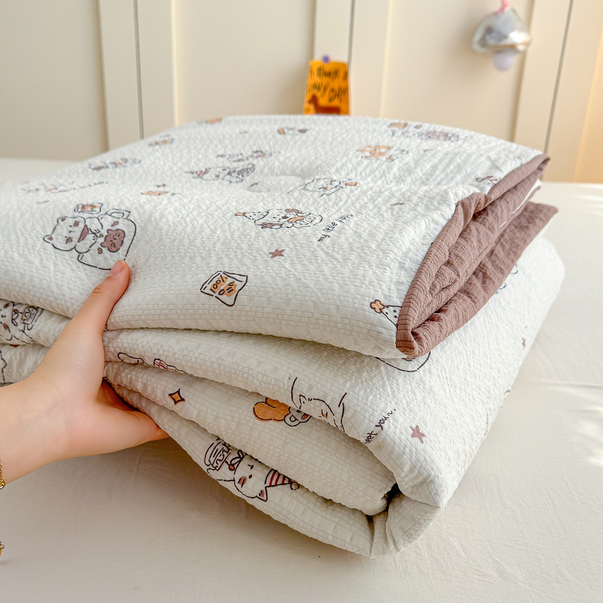 91家纺网 家纺一手货源 找家纺 桔禾家纺 2026新款A类泡芙棉泡泡纱夏被双层纱小清新夏凉被空调被 喵星人