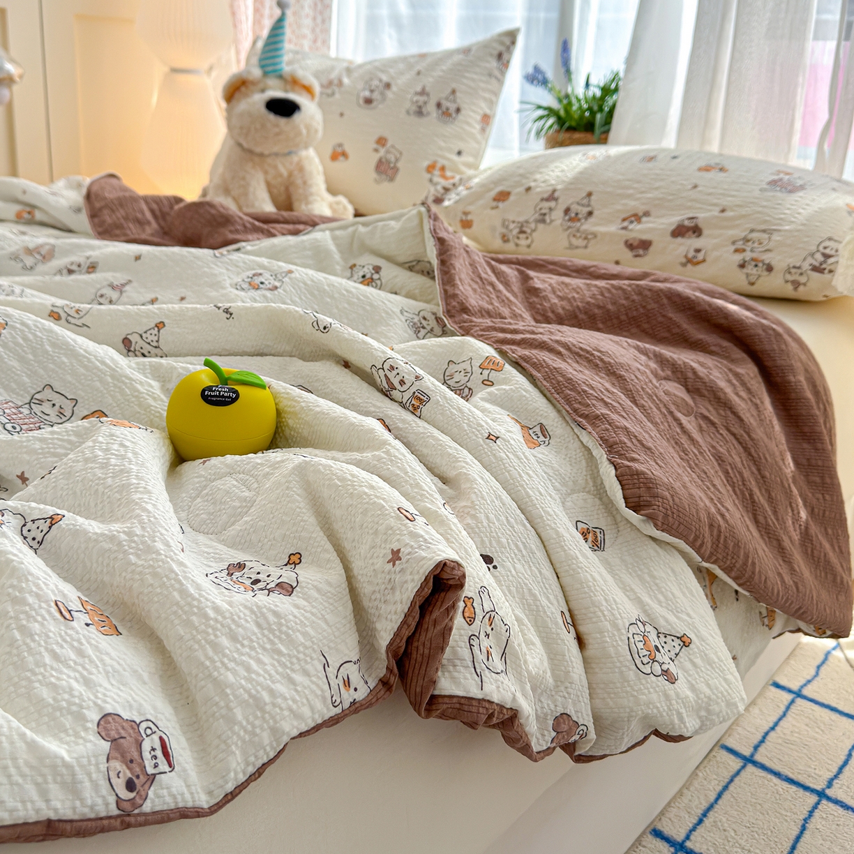 91家纺网 家纺一手货源 找家纺 桔禾家纺 2026新款A类泡芙棉泡泡纱夏被双层纱小清新夏凉被空调被 喵星人