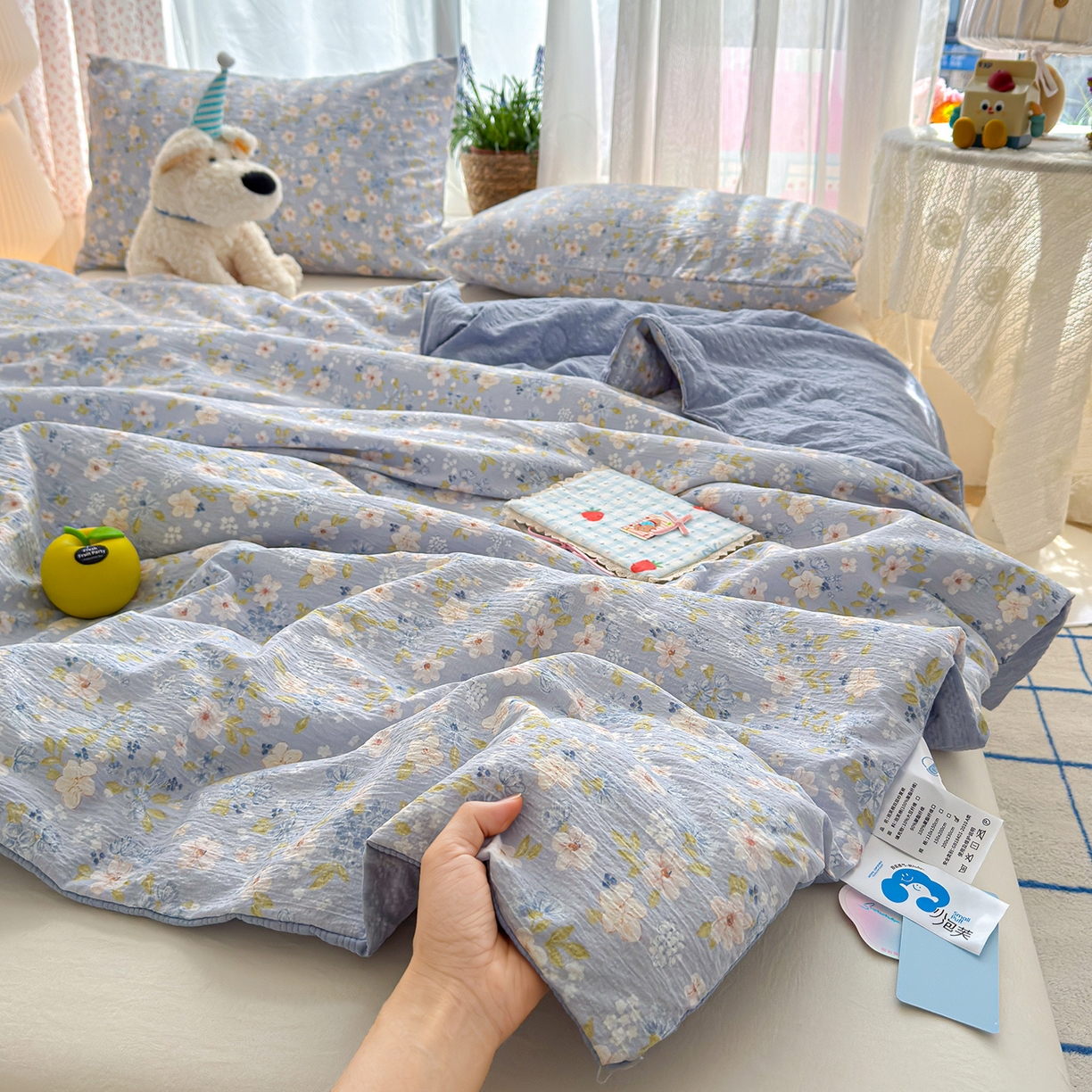 桔禾家纺 2026新款A类泡芙棉泡泡纱夏被双层纱小清新夏凉被空调被 蓝雪花