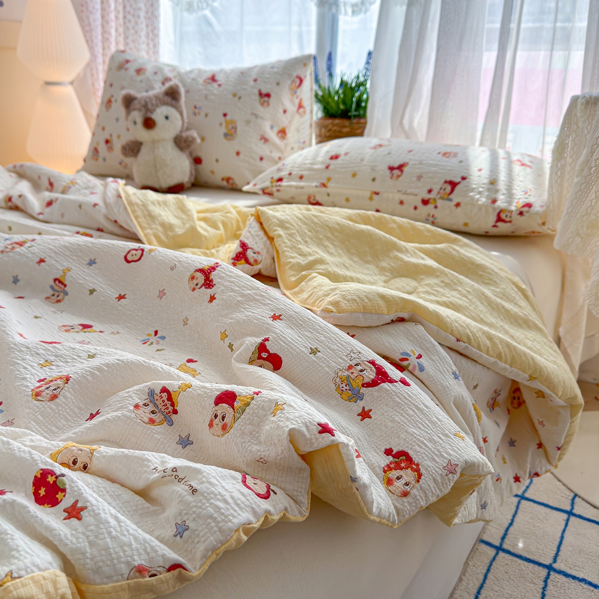 91家纺网 家纺一手货源 找家纺 桔禾家纺 2026新款A类泡芙棉泡泡纱夏被双层纱小清新夏凉被空调被 软萌星