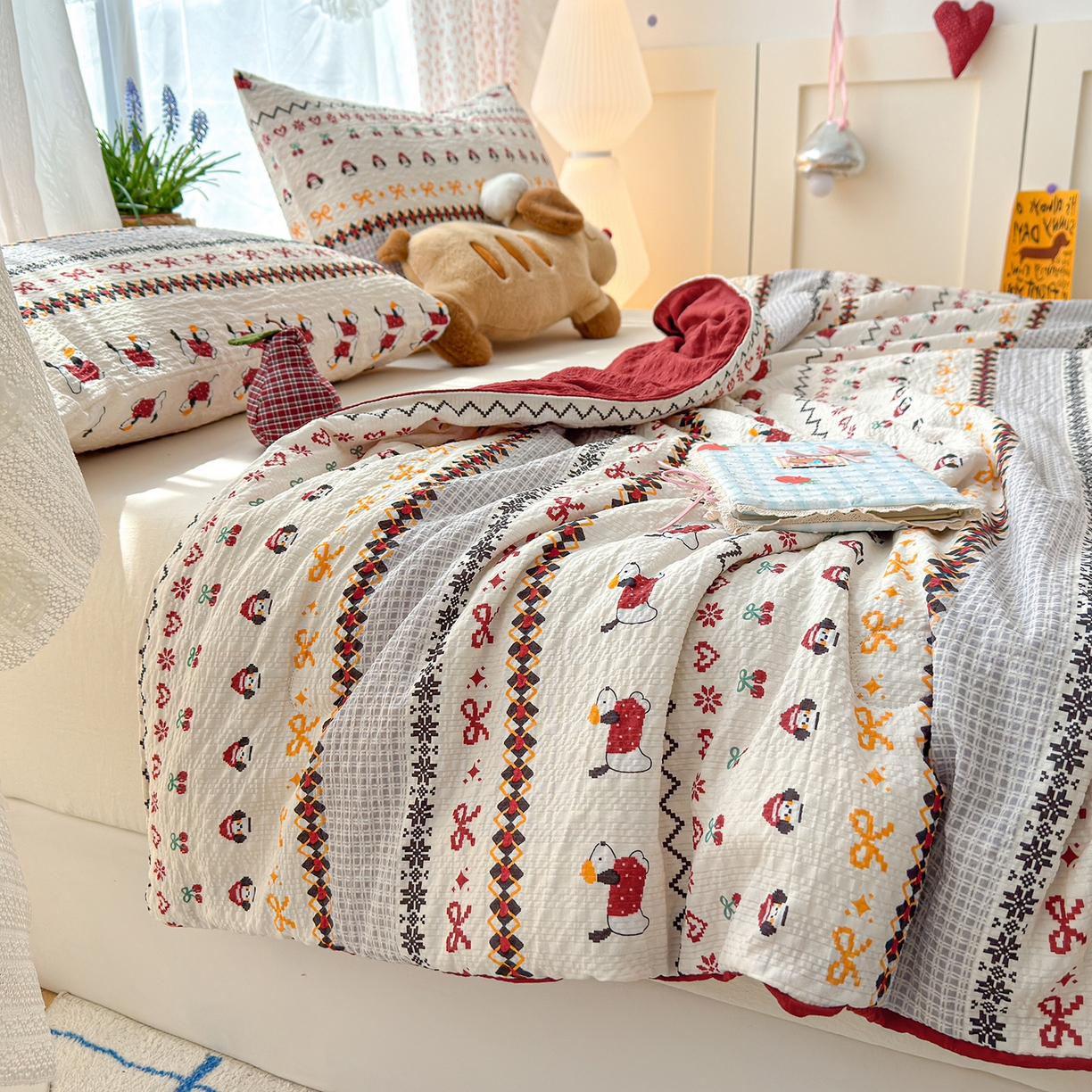 91家纺网 家纺一手货源 找家纺 桔禾家纺 2026新款A类泡芙棉泡泡纱夏被双层纱小清新夏凉被空调被 费尔岛小狗