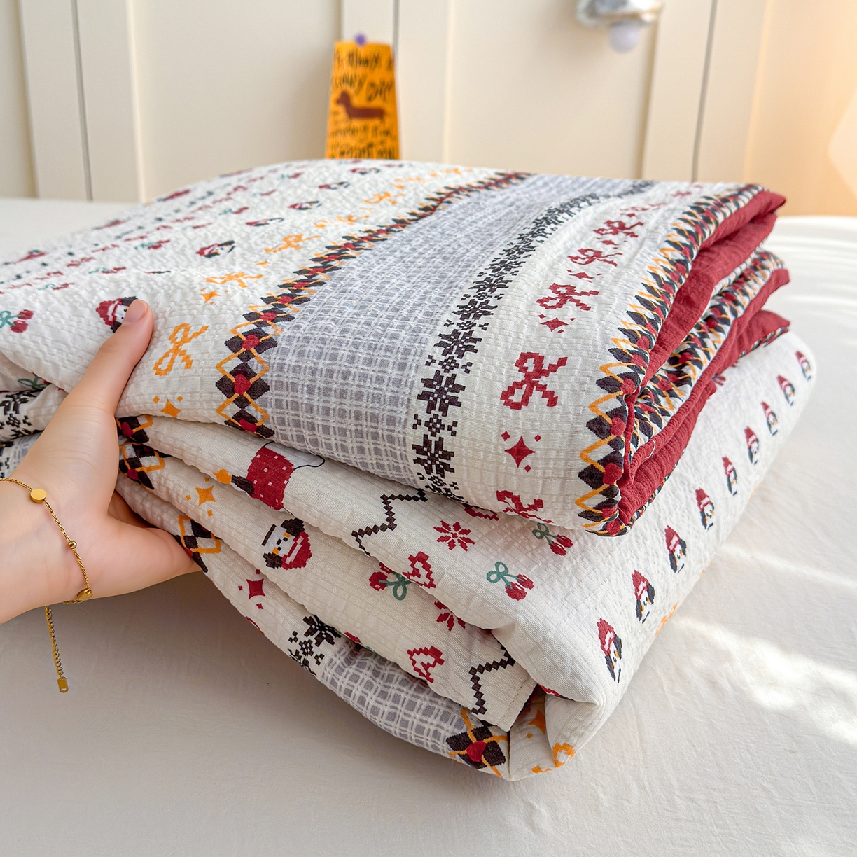 91家纺网 家纺一手货源 找家纺 桔禾家纺 2026新款A类泡芙棉泡泡纱夏被双层纱小清新夏凉被空调被 费尔岛小狗