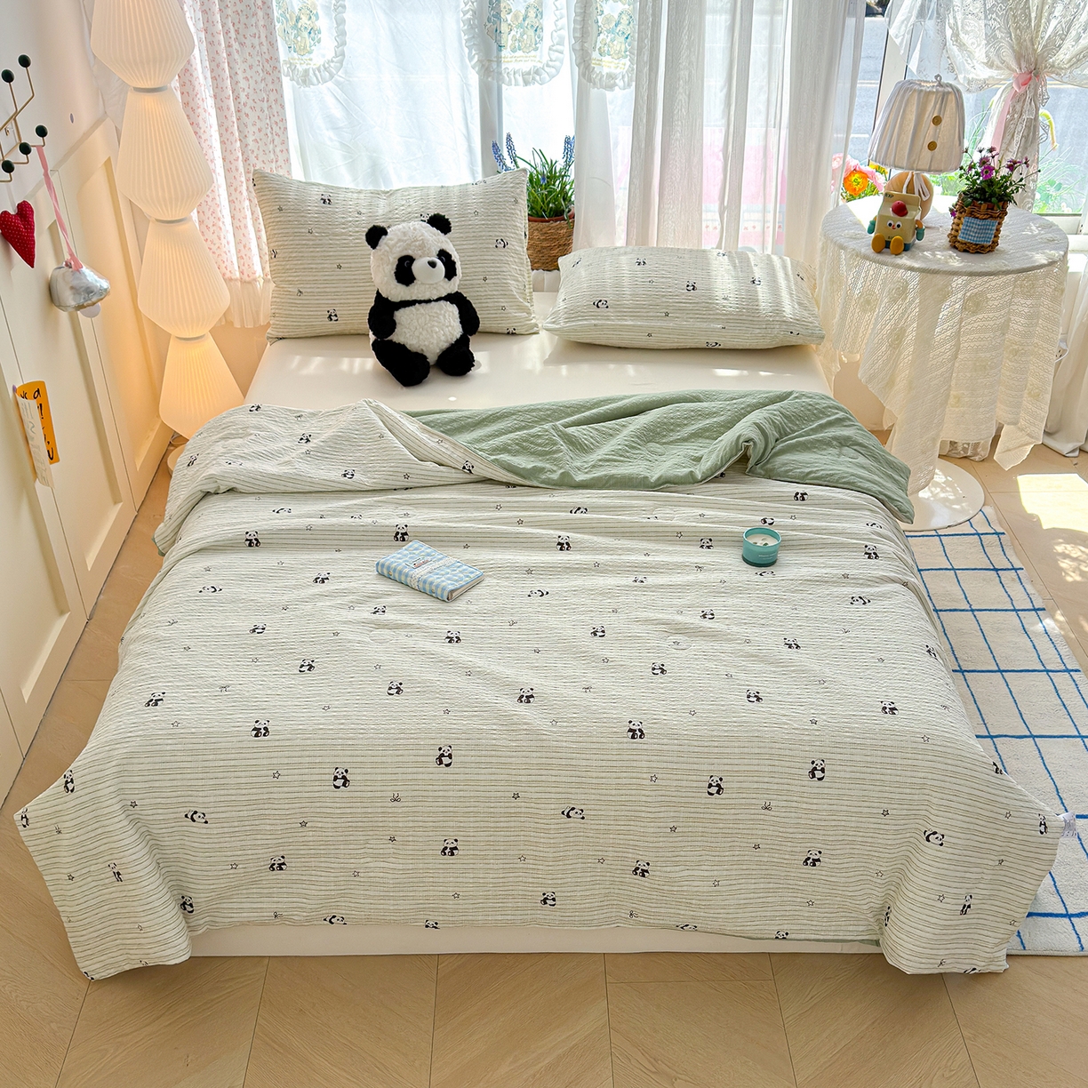 91家纺网 家纺一手货源 找家纺 桔禾家纺 2026新款A类泡芙棉泡泡纱夏被双层纱小清新夏凉被空调被 大熊猫