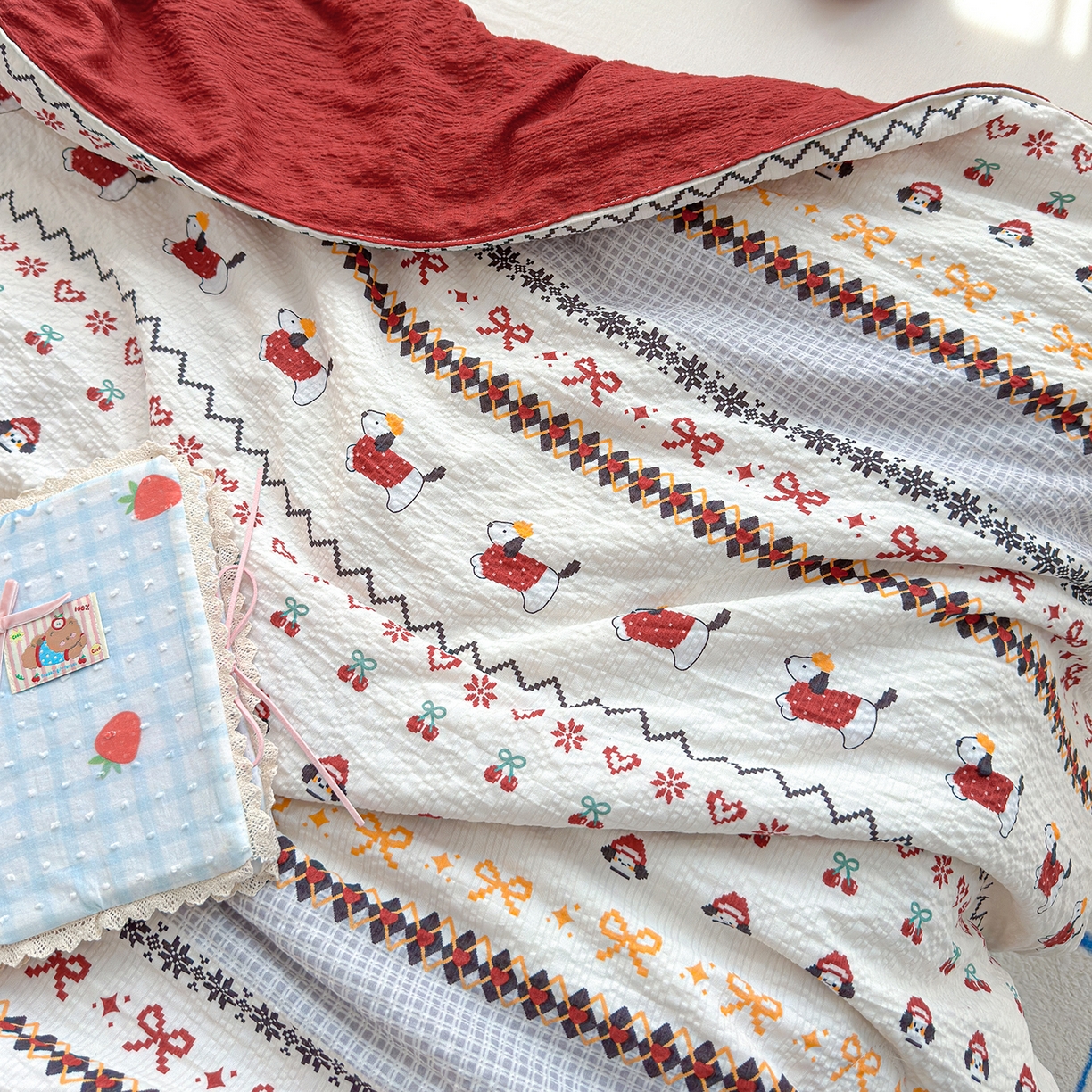 91家纺网 家纺一手货源 找家纺 桔禾家纺 2026新款A类泡芙棉泡泡纱夏被双层纱小清新夏凉被空调被 费尔岛小狗