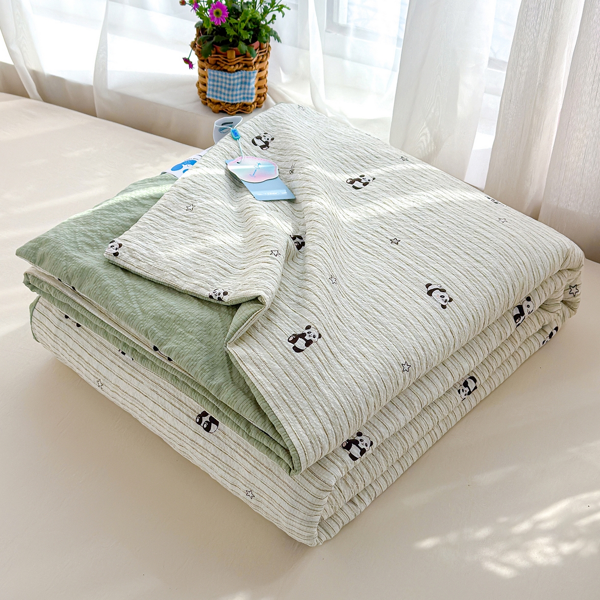 91家纺网 家纺一手货源 找家纺 桔禾家纺 2026新款A类泡芙棉泡泡纱夏被双层纱小清新夏凉被空调被 大熊猫